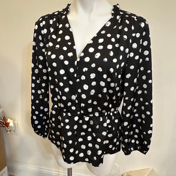 Black Polka Dot J. Crew Blouse sz 8 - Picture 5 of 10